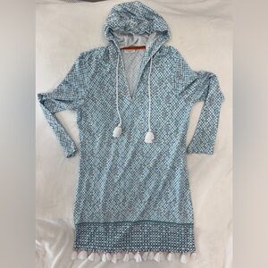 Cabana Life Sun-Protective Hooded Cover-Up Dress – Blue Print – Size Large